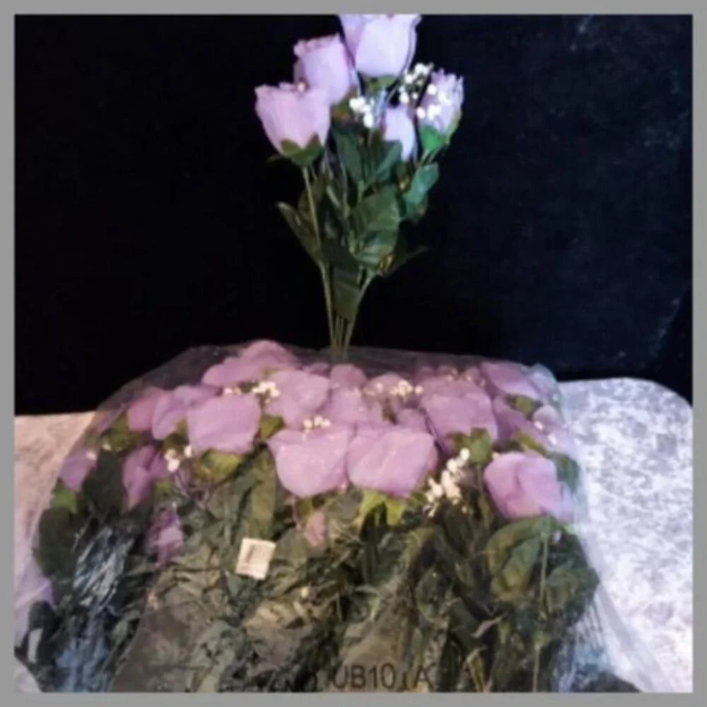 2 Dozen Pack Violet Artificial Roses / Baby's Breath